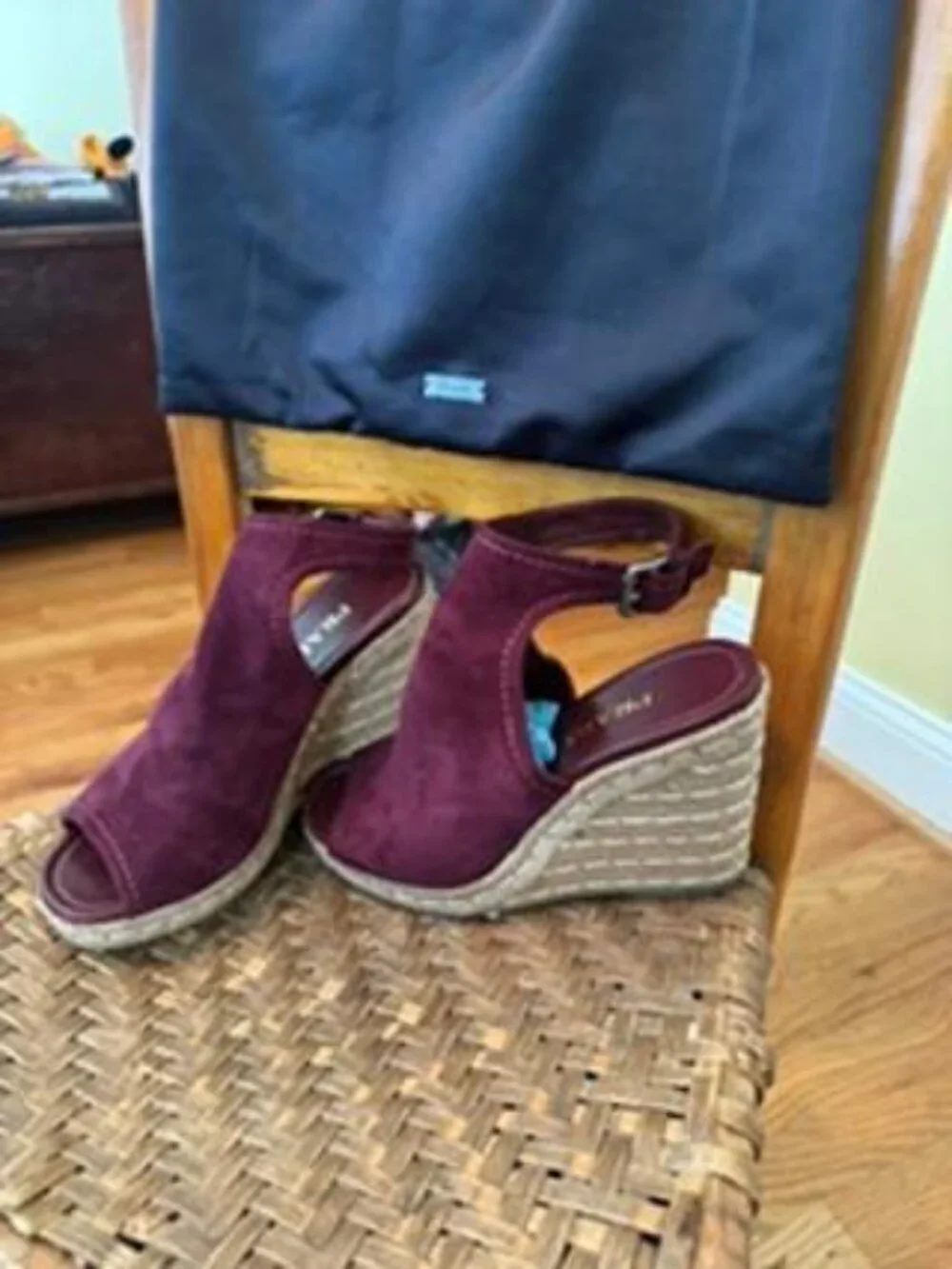 Prada Burgundy Suede Open Toe Espadrille Wedge Sandals EU 38